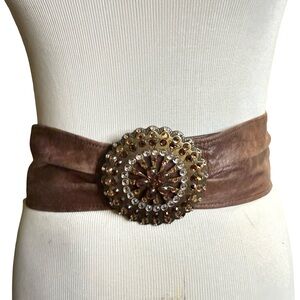 Boston Proper Leather Belt Adjustable Size Small Starburst Buckle